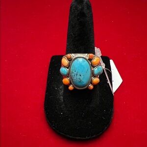 Turquoise and Orange Stone Ring